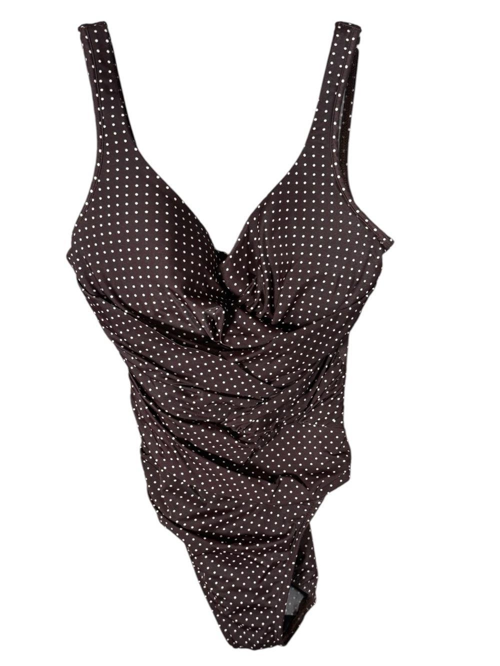 Miraclesuit Escape Suimsuit Brown Polkadot Rouched Built in Bra One Peice 12